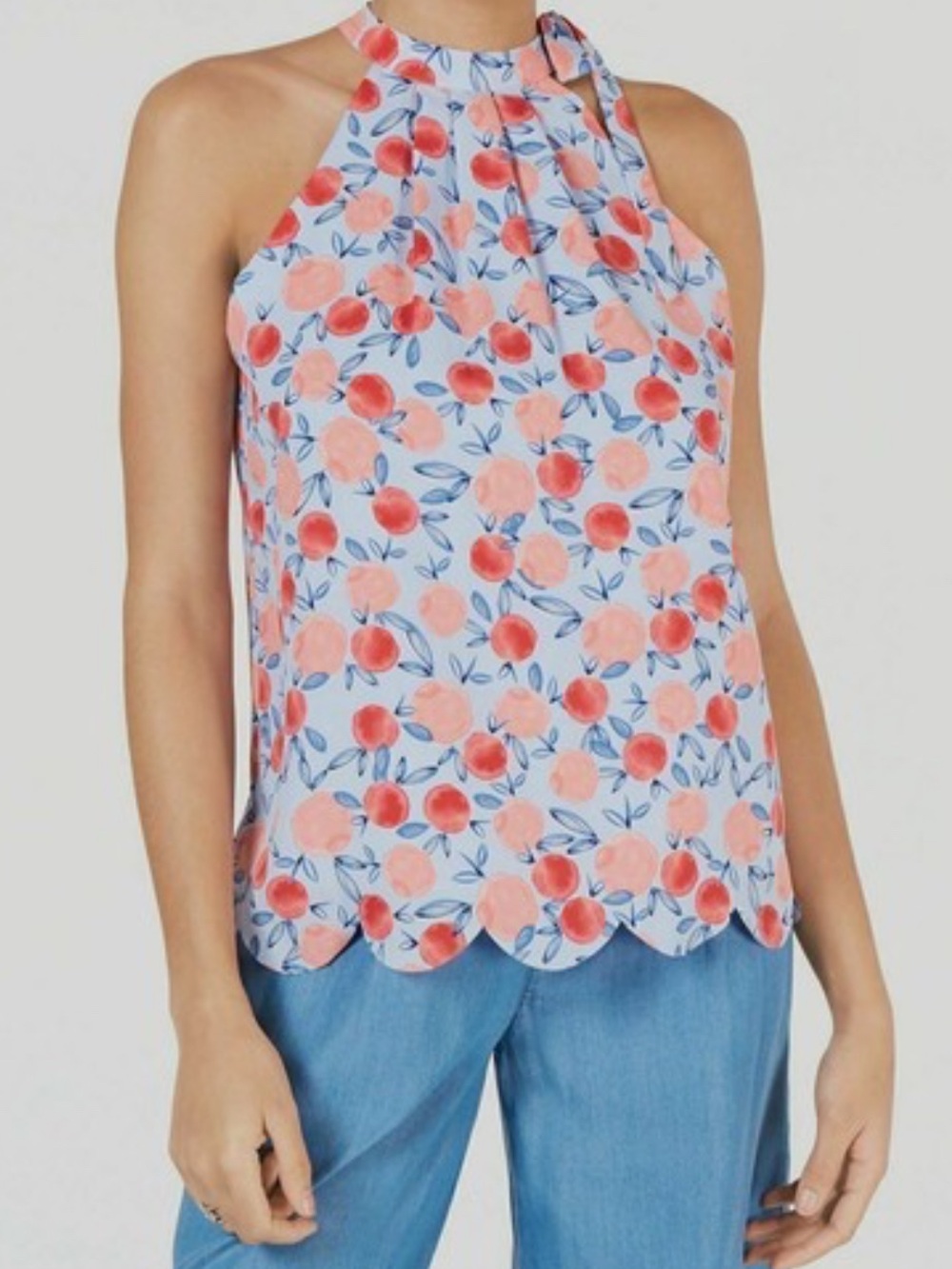 Maison Jules Blue Halter Camisole with Pink Peach Print